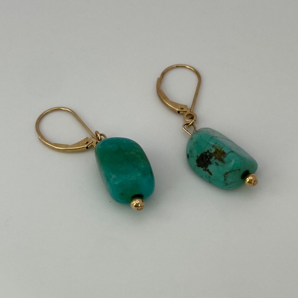Vintage 14k Gold and Turquoise Dangle Earrings